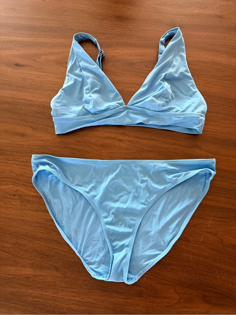 Andie Light Blue Bikini Set XL Plunge Triangle Top Classic Bottoms
